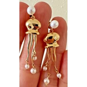 En Route Jellyfish Earrings Dangle Gold Pearl Post SeaLife Beach